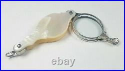 RARE BEAUTIFUL VICTORIAN SOLID SILVER & MOTHER OF PEARL FOLDING LORGNETTE c1880