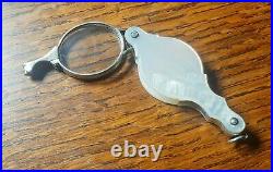 RARE BEAUTIFUL VICTORIAN SOLID SILVER & MOTHER OF PEARL FOLDING LORGNETTE c1880