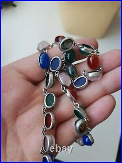 RARE BEAUTIFUL VINTAGE/ANTIQUE SOLID SILVER SCOTTISH AGATE NECKLACE 47g