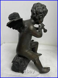 RARE Beautiful Antique Victorian Bronze Statue of Cherub with Trumpet 11.5 Tall