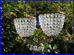 RARE! Beautiful French Antique All Vintage Lead Crystal Bag Chandelier 2 PAIR
