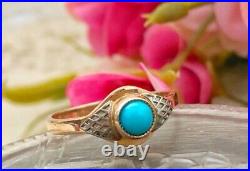 RARE Beautiful Russian Vintage Ring Natural Turquoise Gold 583 14K Size 6.5