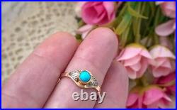 RARE Beautiful Russian Vintage Ring Natural Turquoise Gold 583 14K Size 6.5