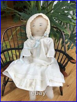 RARE EARLY PRIMITIVE MORAVIAN RAG DOLL Polly Heckewelder doll Beautiful