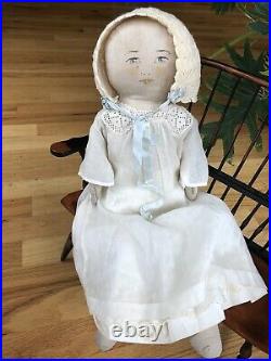 RARE EARLY PRIMITIVE MORAVIAN RAG DOLL Polly Heckewelder doll Beautiful