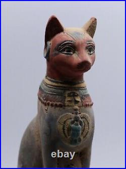 RARE EGYPTIAN CAT Antique EGYPT BASTET GODDESS BEAUTIFUL STATUE STONE BC