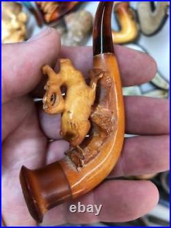 RARE Early 1800's Antique Meerschaum Pipe with Case showing a Beautiful Stag