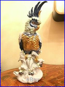 RARE HUGE 47,5CM BEAUTIFUL Italian Capodimonte Parrot Figure Goldplated