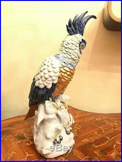 RARE HUGE 47,5CM BEAUTIFUL Italian Capodimonte Parrot Figure Goldplated