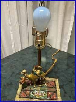 RARE Lamp Antique Vienna Bronze Cold Painted Men With Camel On Beautiful Rug