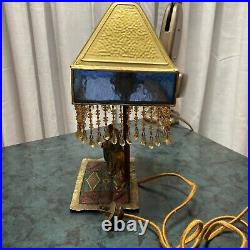 RARE Lamp Antique Vienna Bronze Cold Painted Men With Camel On Beautiful Rug