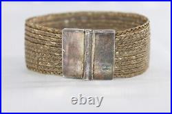 RARE Signed ANTIQUE STERLING SILVER WOVEN STRAW TRIBAL CUFF BRACELET AFRICAN