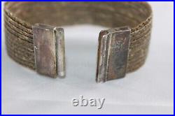 RARE Signed ANTIQUE STERLING SILVER WOVEN STRAW TRIBAL CUFF BRACELET AFRICAN