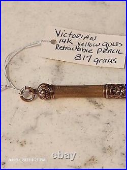 RARE Solid 14K Gold Beautiful Victorian Antique Pencil With Pendant Loop 8g Gold