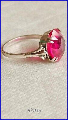 RARE Unique Russian VINTAGE Ring Tourmaline Sterling Silver 875 Size 6.5 Jewelry