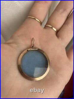 RARE antique Victorian 9ct gold Pearl pendant Locket w Blue Wedgewood stone