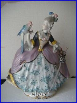 RRR RARE Antique Vintage Beautiful Karl Ens Porcelain Figurine Lady With Parrot