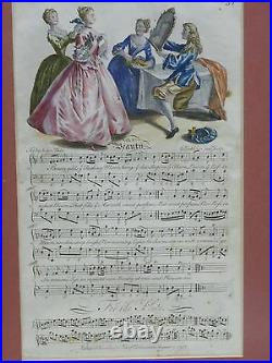 Rare 1737 Hand Colored English Engraving Sheet Music On Beauty