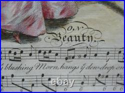 Rare 1737 Hand Colored English Engraving Sheet Music On Beauty