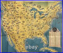 Rare 1936 North America Pictorial Map Beauty Wonders Inspiration Progress (E11)