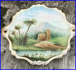 Rare A Pair of Vintage Antique Beautiful Plates With Castle Painted Scene