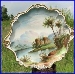 Rare A Pair of Vintage Antique Beautiful Plates With Castle Painted Scene