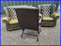 Rare And Beautiful chesterfield 3 piece suite in an antique tan real leather