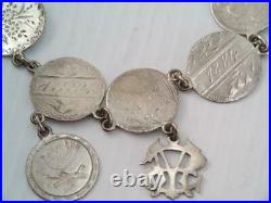 Rare Antique 1870's & 1880's Us Seated Liberty 10 Cent Coin Love Token Bracelet