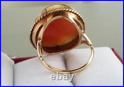 Rare Antique 9ct Gold Large Hallmarked Flower Cameo Ring 6.7 Grams Size J