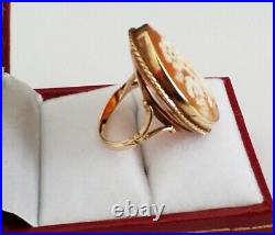 Rare Antique 9ct Gold Large Hallmarked Flower Cameo Ring 6.7 Grams Size J