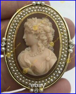 Rare Antique Agate Cameo with diamonds and pearls