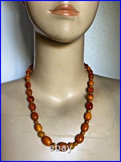 Rare Antique Amber Necklace Oblong Butterscotch color amber beads &other beads