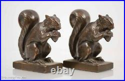 Rare Antique Armor Bronze Squirrel Bookends Beautifully Made, Fine Condition
