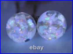 Rare Antique Art Deco 14k Solid Gold Long Opals In Oil Ball Drop Earrings