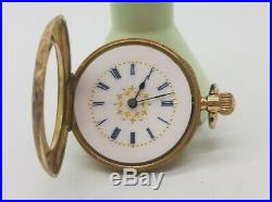 Rare Antique Beautiful 14k Gold Fob Pocket Watch White Enamel Dial Small 33 MM