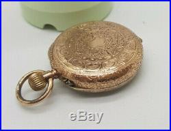Rare Antique Beautiful 9k Gold Fob Pocket Watch White Enamel Dial Small 31 MM