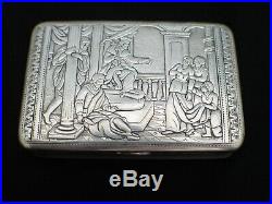 Rare Antique Beautiful Bible Scene Austrian Solid Silver Heavy Snuff Box 1800's