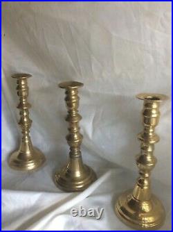 Rare Antique Beautiful Matching set of 3 Georgian Brass Candlesticks