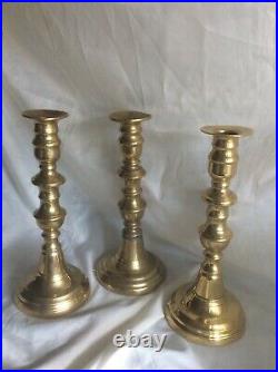 Rare Antique Beautiful Matching set of 3 Georgian Brass Candlesticks