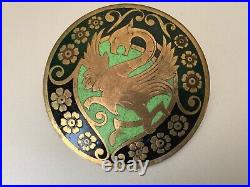 Rare Antique Brooch Brass, Green & Black Enamel Dragon 4.5cm