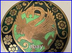 Rare Antique Brooch Brass, Green & Black Enamel Dragon 4.5cm