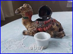 Rare Antique Camel Inkwell withBeautiful Original Colored Patina & Ink Jar