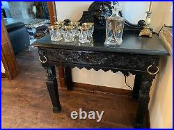 Rare Antique Console Table Green Man Hall Drawer Original Beautifully Carved
