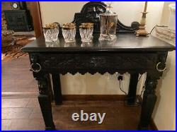 Rare Antique Console Table Green Man Hall Drawer Original Beautifully Carved