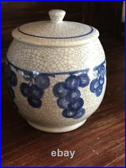 Rare Antique Dedham Pottery Lidded Jam Jar with Grape Pattern. Beautiful Glaze