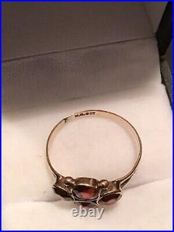 Rare Antique Early Victorian 9ct Gold Almandine Garnet Ring Very Pretty UK N 1/2