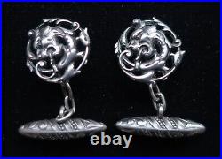 Rare Antique Early Victorian Sterling Silver Cuff Links Gryphon Lion Open work