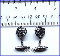 Rare Antique Early Victorian Sterling Silver Cuff Links Gryphon Lion Open work