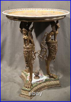 Rare Antique Empire Style Bronze Stand Beautiful Side Table Handpainted