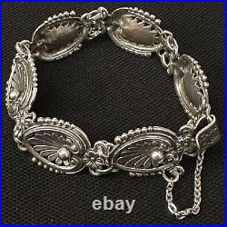 Rare Antique Estate Sterling Silver Heart Floral Guglielmo Cini Bracelet 7 1/2
